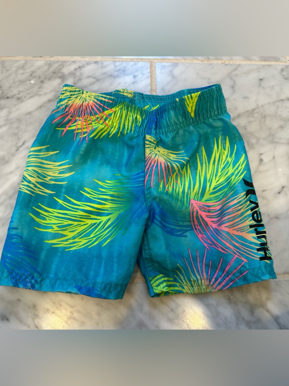 Hurley Teal Swim Shorts with Neon Tropical Print